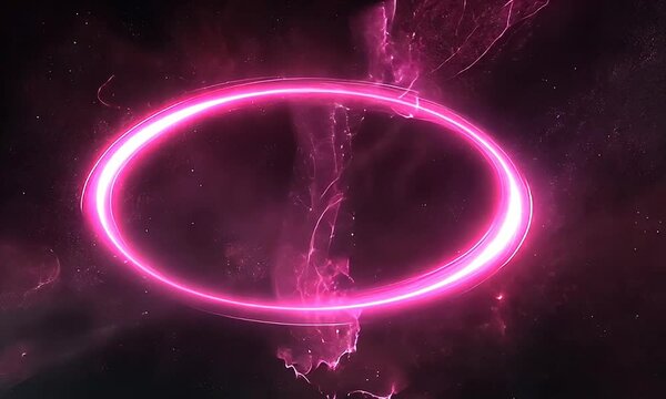 Pink oval ring in cosmic space.