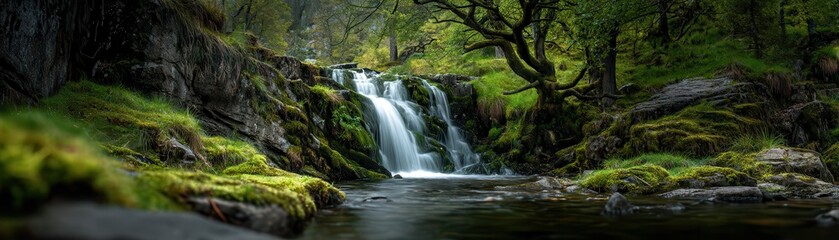 The depth of field in nature makes the waterfall stand out while keeping the background dreamy