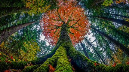 Obraz premium The view is from the ground looking up at its trunk and branches