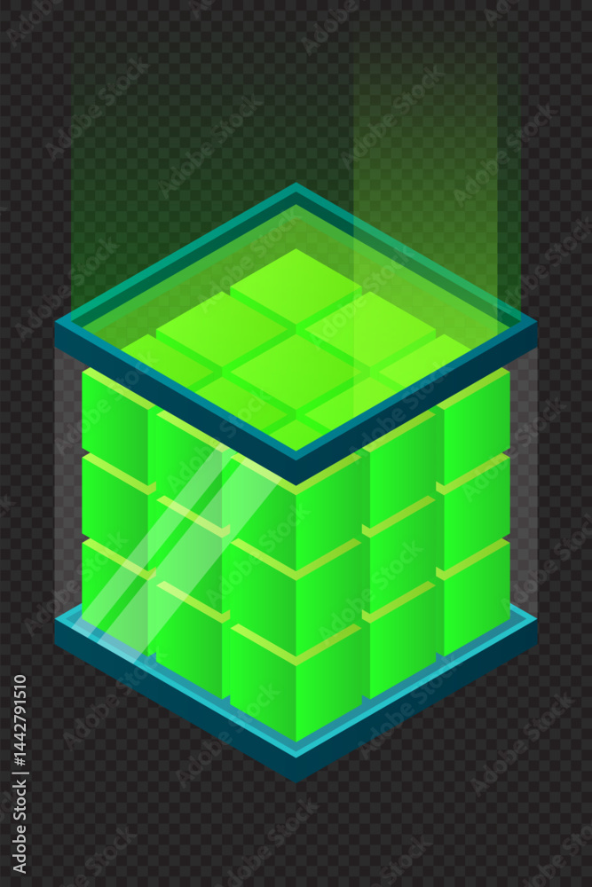 Poster Isometric database. Isometric futuristic server. Big data isometric. Cloud computing and file cloud storage. Isometric technology