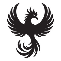 phoenix bird black silhouette vector, Simple Design vector icon with white background.