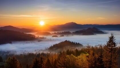 tranquil sunrise over misty mountains nature photography with peaceful vibes