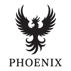 phoenix bird black silhouette vector, Simple Design vector icon with white background.