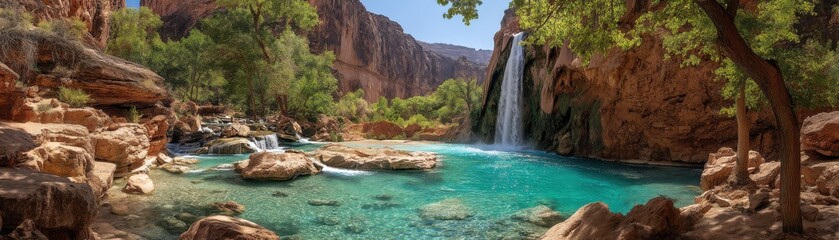 Naklejka premium The stunning Havasu Falls stands out with its vivid bluegreen water