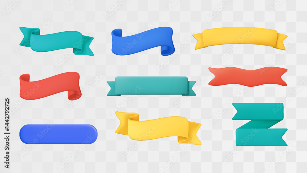 Fototapete 3d Ribbon Banner Text Box Plastic Title Strip Badge Curve Label Vector Design Set Tag Frame
