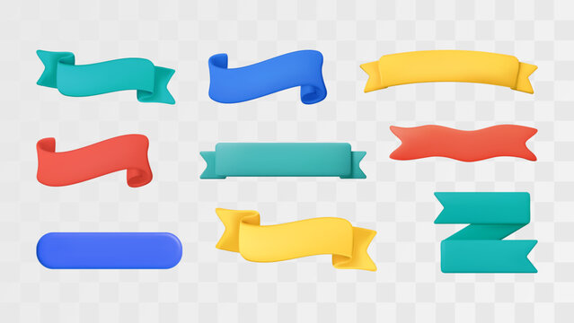 3d Ribbon Banner Text Box Plastic Title Strip Badge Curve Label Vector Design Set Tag Frame