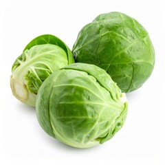 Fototapeta premium Fresh Green Cabbage Heads on White Background