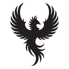Obraz premium phoenix bird black silhouette vector, Simple Design vector icon with white background.