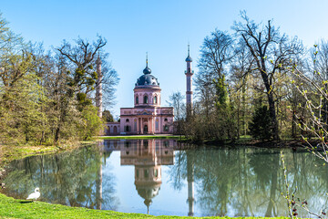 Pink mosque in the castle garden in Schwetzingen, Germany