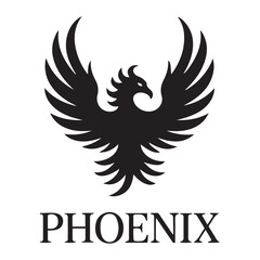 phoenix bird black silhouette vector, Simple Design vector icon with white background.