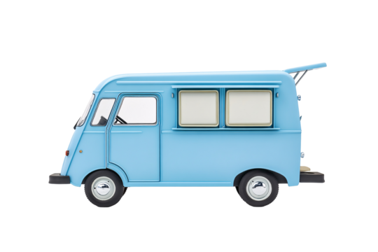 a blue van with white windows