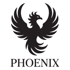 phoenix bird black silhouette vector, Simple Design vector icon with white background.