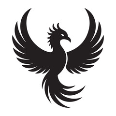 phoenix bird black silhouette vector, Simple Design vector icon with white background.