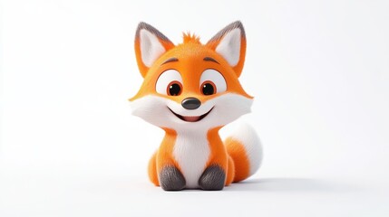 Obraz premium Cute cartoon fox character, sitting, smiling, orange fur