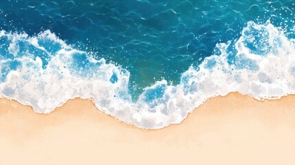 Gentle Waves Lapping on Shoreline with Bright Blue Sea and Sandy Beach Under Clear Sky During Daytime