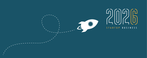 rocket launch flight to the next year 2026 vector illustration
