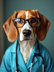 German Shepherd Doctor Dog in the office and hospital with glasses
