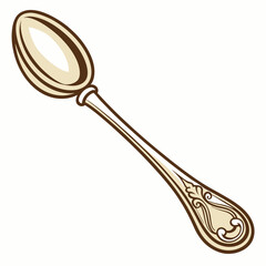 classic brass teaspoon on white vector art illustration