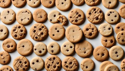 Fototapeta premium A collection of freshly baked chocolate chip cookies, a sweet and tempting delight.