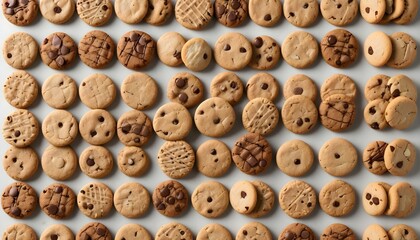 Obraz premium Various freshly baked cookies are arranged in an overhead shot, showing a variety of flavors and types.