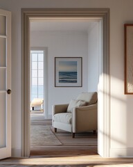 Fototapeta premium Interior Perspective: Doorway Framing a Naturally Styled Lounge