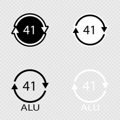 Aluminium recycling symbol ALU 41 set.