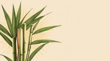 Naklejka premium Lush Green Bamboo Stalks Against Soft Beige Background Evoking Calmness and Serenity in Nature's Beauty
