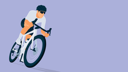 Cyclist in Action – Road Bike Race Illustration on Purple Background with copy-space. Ideal for cycling promotions, sports events, competitions, and active lifestyle campaigns.