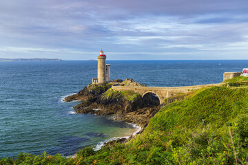 Fort du Minou lighthouse standing on rocky coast of Brittany in France