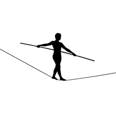 Fototapeta premium Silhouette of a tightrope walker balancing on a line 