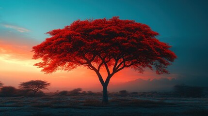 Fototapeta premium Red tree sunset savanna sunrise landscape Africa