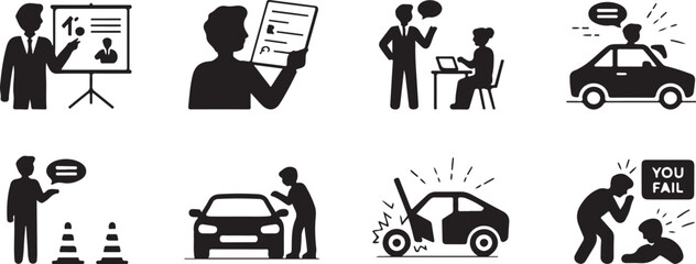 Driving Test Icon Set Preparation, Exam, and Results