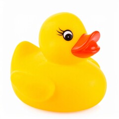 Bright Yellow Rubber Duck Isolated on White Background