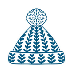 Hand drawn outline winter hat design element. Holiday ornament sketch doodle.Vector illustration for decorate Christmas cards, banners, background