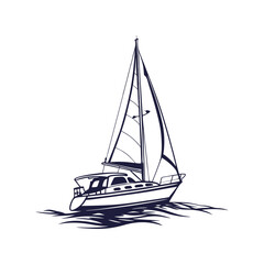 Fishing Yacht Silhouette, Luxury Boat Vector, Ocean Sport Fishing Clipart
