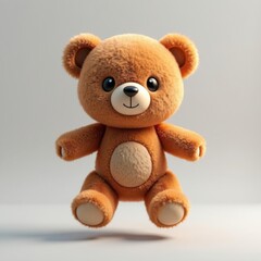 Obraz premium Cute teddy bear with a fuzzy texture and big eyes, levitating softly. 3D Emoji