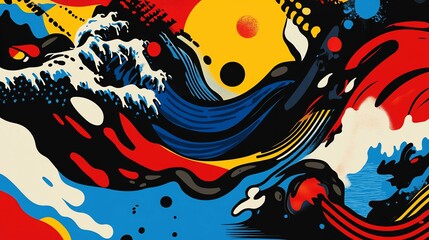 Obraz premium Bold Strokes Abstract Ocean Waves in Primary Colors