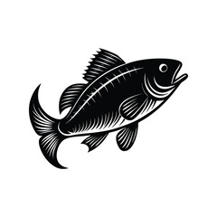 Fish Silhouette Vector, Black Marine Animal Clipart, Fishing Symbol Illustration