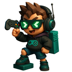 Chibi Gamer Retro 3D – Cute 90s-Style Character for Digital Design & Collectibles