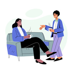 Fototapeta premium Flat style illustration showing employees doing coffee chat