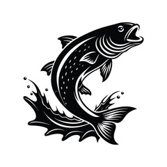 Fototapeta premium Fish Jumping Out of Water Silhouette Vector, Dynamic Fish Leaping Pose, Marine Wildlife Icon, Nature Illustration