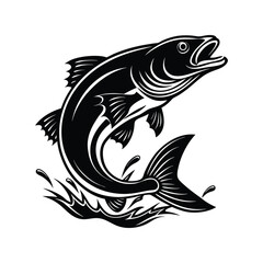 Fish Jumping Out of Water Silhouette Vector, Dynamic Fish Leaping Pose, Marine Wildlife Icon, Nature Illustration