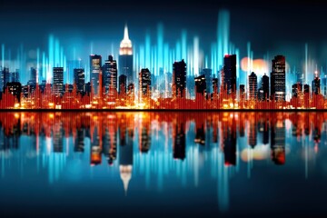 Fototapeta premium Stunning City Lights Reflection with Long Exposure Effects and Abstract Visuals at Night in Urban Environment