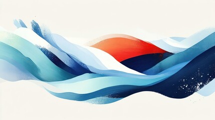 Abstract waves in blue and red hues create a dynamic and fluid visual effect.