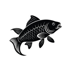 Carp Fish Silhouette Vector Illustration, Freshwater Fishing Icon, Aquatic Animal Design for Nature and Wildlife Art