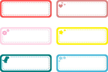 set of colorful labels, a dinosaur, hearts, flowers, stars, snowflakes