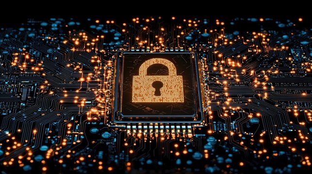 Digital Lock Symbol on Abstract Technology Circuit Background