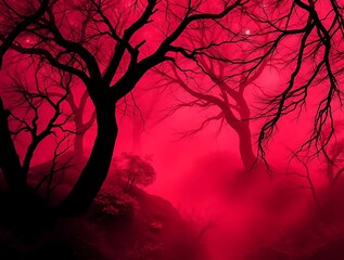 Crimson Forest Night with Mystical Trees.