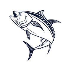 Fototapeta premium Tuna Fish Silhouette Vector, Black Sea Fish Clipart, Marine Animal Icon for Fishing, Seafood,