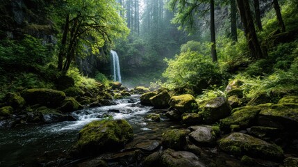 Obraz premium The refreshing atmosphere of the waterfall revitalizes the body and soul